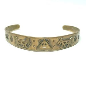 Vintage Southwestern Raised Design Copper Color Cuff Bangle Bracelet, Estate